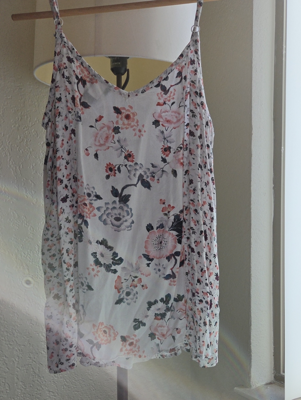 torrid White Floral Spaghetti-Strap Camisole with Pink and Gray Blooms